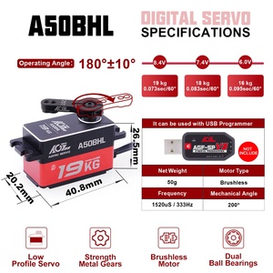 AGFRC A50BHL 19KG 0.073Sec High Torque&amp;<strong>Speed</strong> Programmable Low Profile Brushless Motor Metal Gear Digital Servo for RC Drift Car - Product Image 4