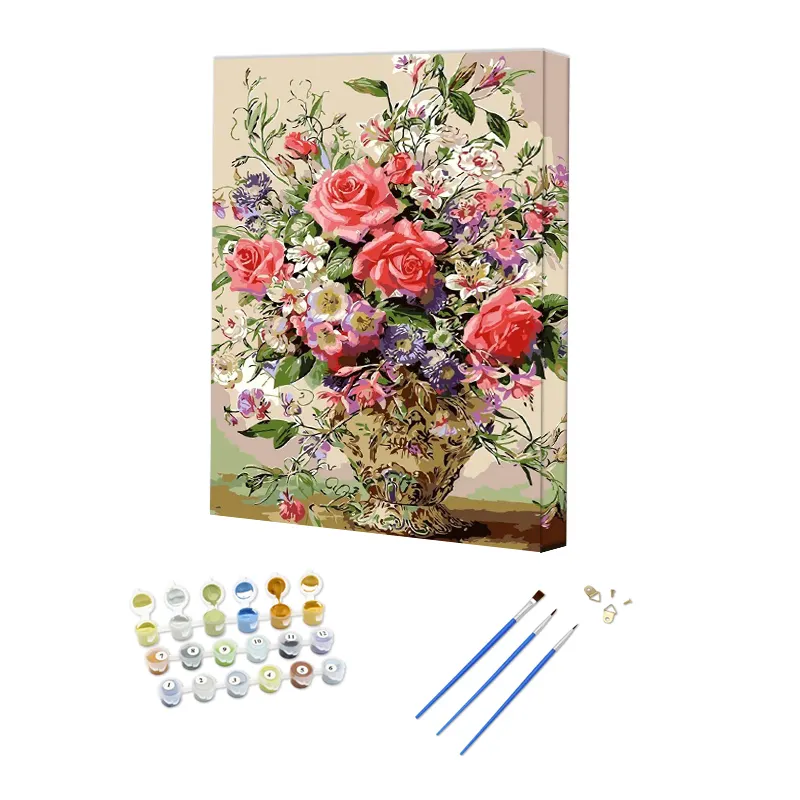 Recién llegados, pintura por números, pintura al óleo, jarrón delicado, lienzo Diy, pintura de flores para sala de estar europea, decoración artística