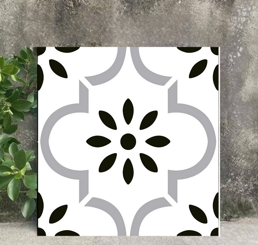 Carreaux de porcelaine 600x600 800x800 Noir Gris Floral Géométrique