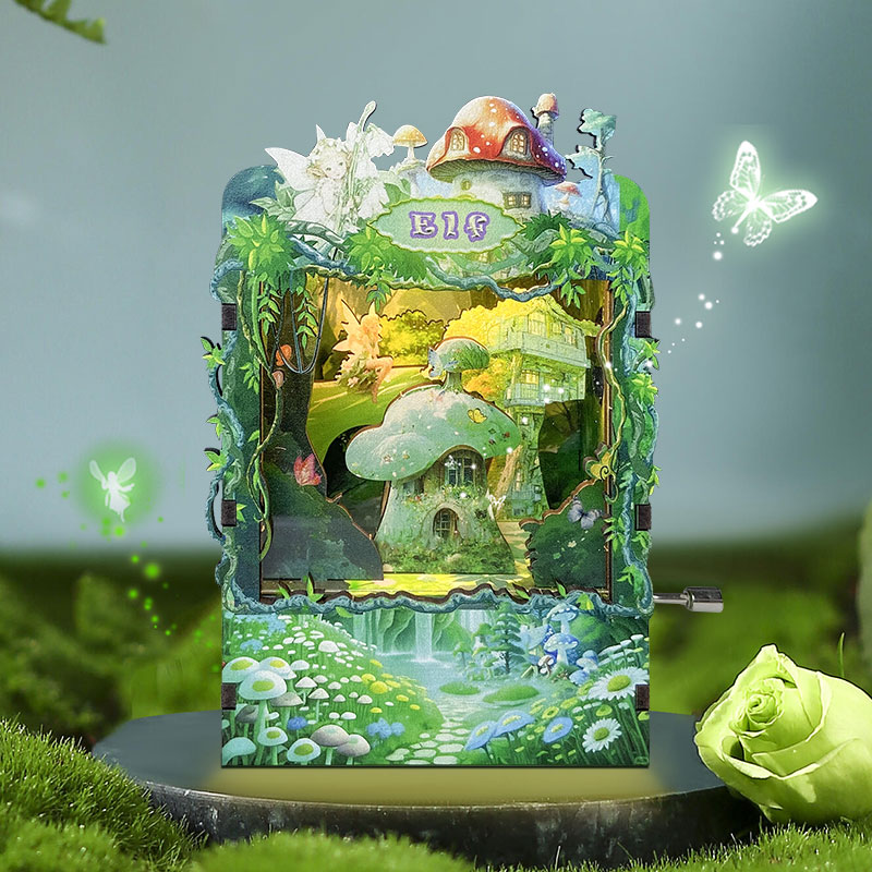 Green Field Fantasy House Music Box