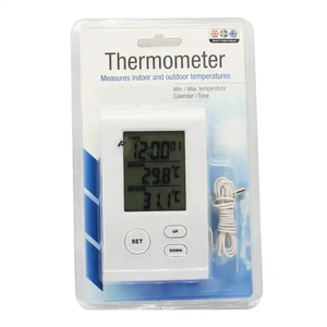 Termómetro digital para interiores/exteriores, higrómetro de humedad con valor mínimo/máximo y reloj
