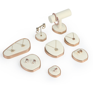 Jinsky Beige Color Jewelry Display Set Golden Frame <strong>apple</strong> Shape Jewellery Stands Oval Shape Platform for Counter showcase - Product Image 5
