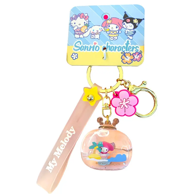 BaiMao Genuine Sanrio Oil Float Liquid Key Chain HELLO KITTY cartoon Liquid Acrylic key chain promotional gift