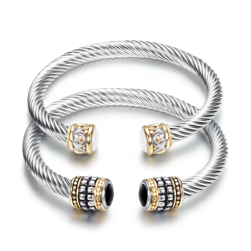 Bracelet à fil réglable, en acier inoxydable, 3 couleurs, bijou manchette ouverte, torsadé avec pierre, en acier inoxydable 316l