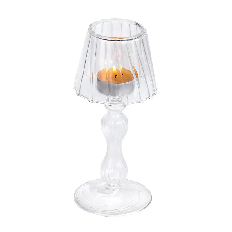 Dekoratif lamba şekilli cam masa düğün yemek Centerpiece parti malzemeleri için dilek mumluğu Tealight mumluk
