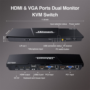 TESmart de alta calidad de Monitor Dual HDMI + VGA entrada 2 salida KVM Switch Splitter EDID caliente macho de 4K KVM interruptor para oficina