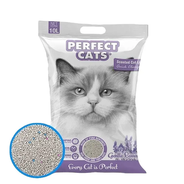 Melhor premium limpa garrafando 10kg sacos fornecedores atacado colorido btonita gato areia com perfume