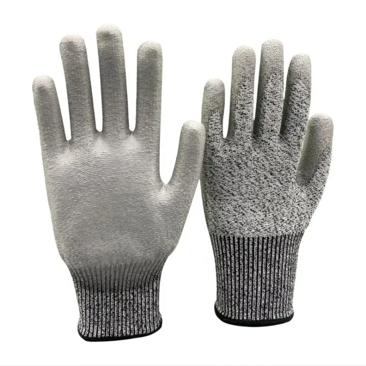 Hot Sale Cut Resistant Level 5 Glass Fiber Liner PU Coated Anti Slip Safety Work Gloves