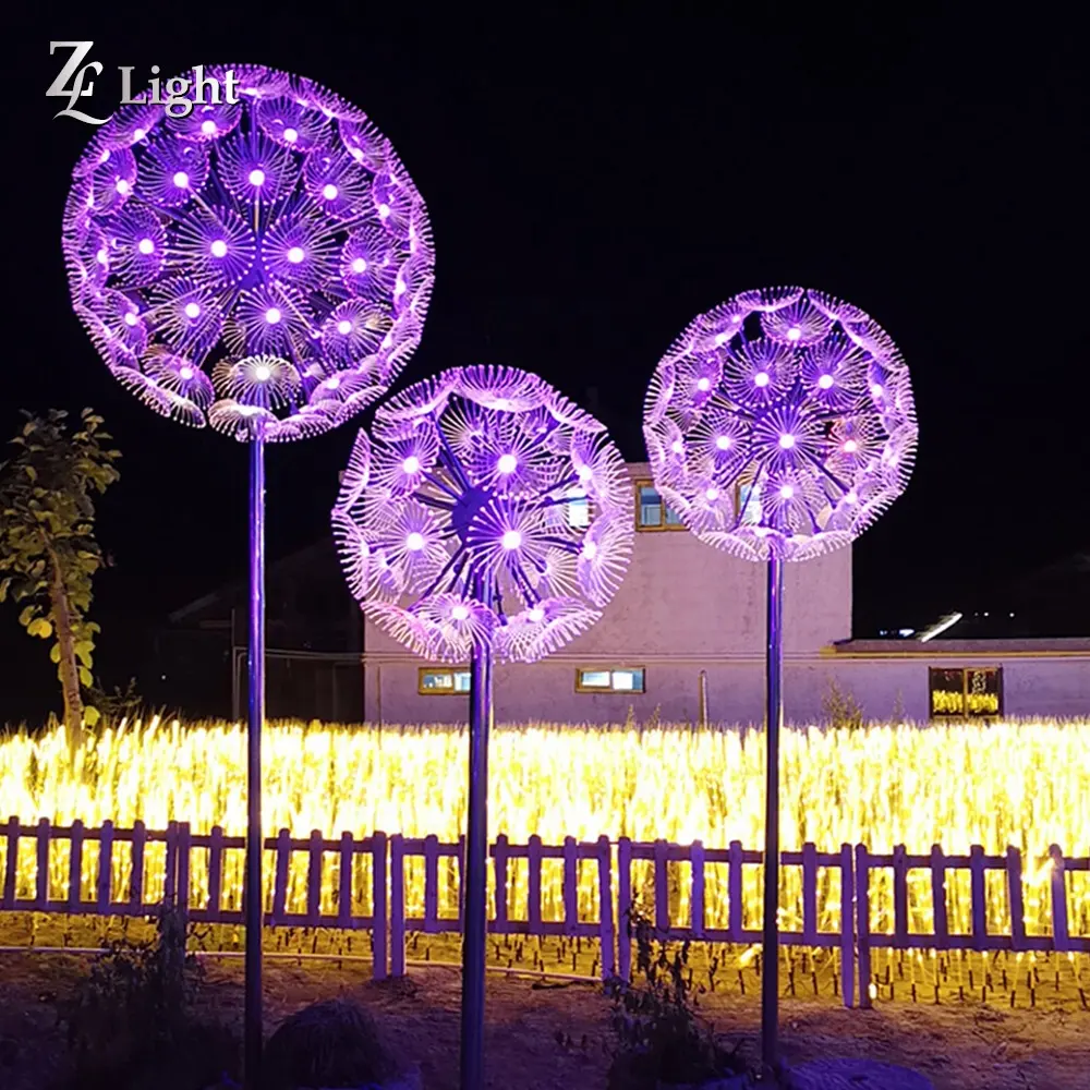 公園の芝生の風景のためのLed装飾花照明タンポポ光ファイバー屋外デザインライト
