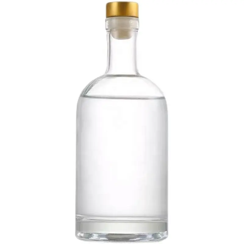 Precio de fábrica Reciclable Diseño moderno Botella de vidrio de 750ml Forma de barril transparente Vodka Whisky Tequila Gin Ron Botella de vidrio