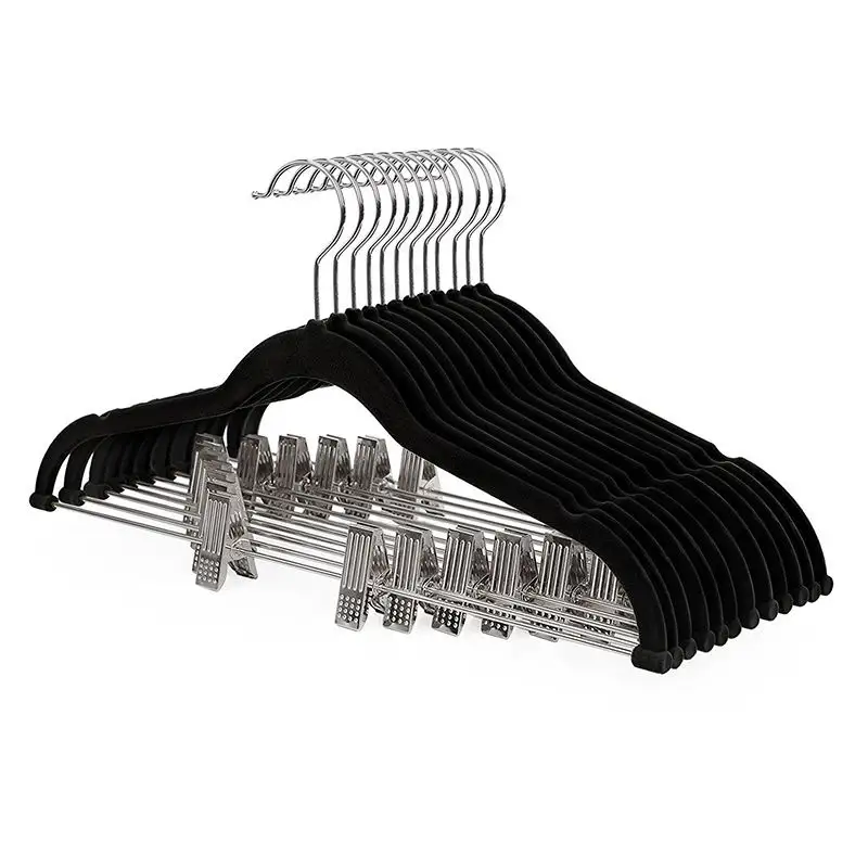 LEEKING Simple ultra-thin non-slip velvet hanger premium multifunctional flocking trouser rack with clip