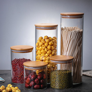 家用厨房玻璃香料罐带竹盖的食品储存容器 - Product Image 6