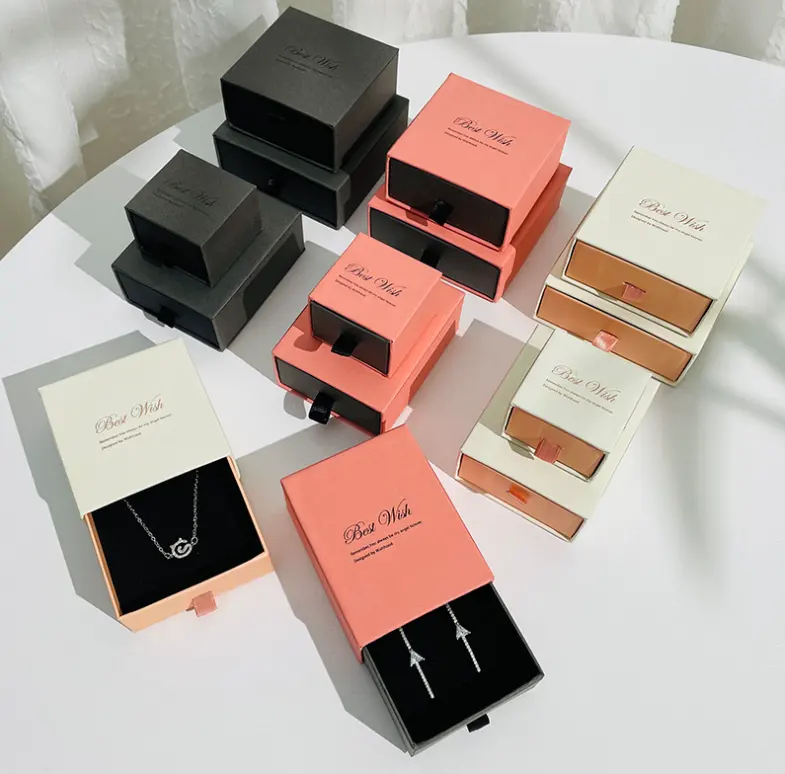 Wholesale Bracelet Display Black Jewellery Drawer Velvet Pouch Luxury Necklace Ring Custom Logo Paper Gift Box Jewelry Packaging