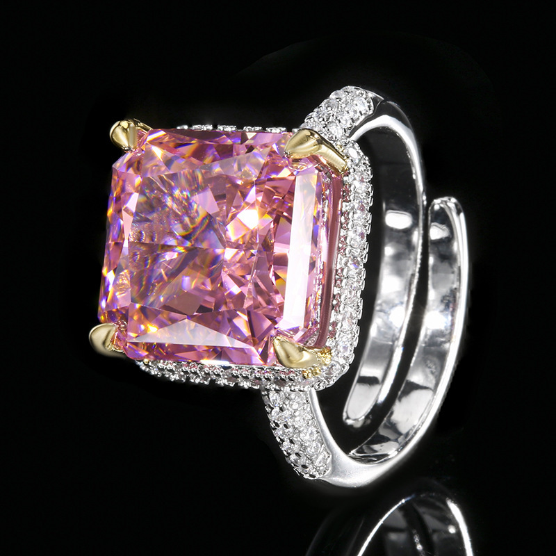 Bague ouverte Fleur de Glace avec strass rose foncé taillé