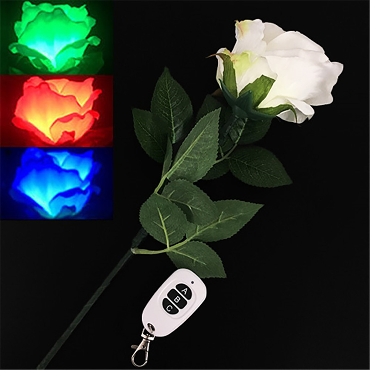 Rosa iluminada de 3 colores con control remoto