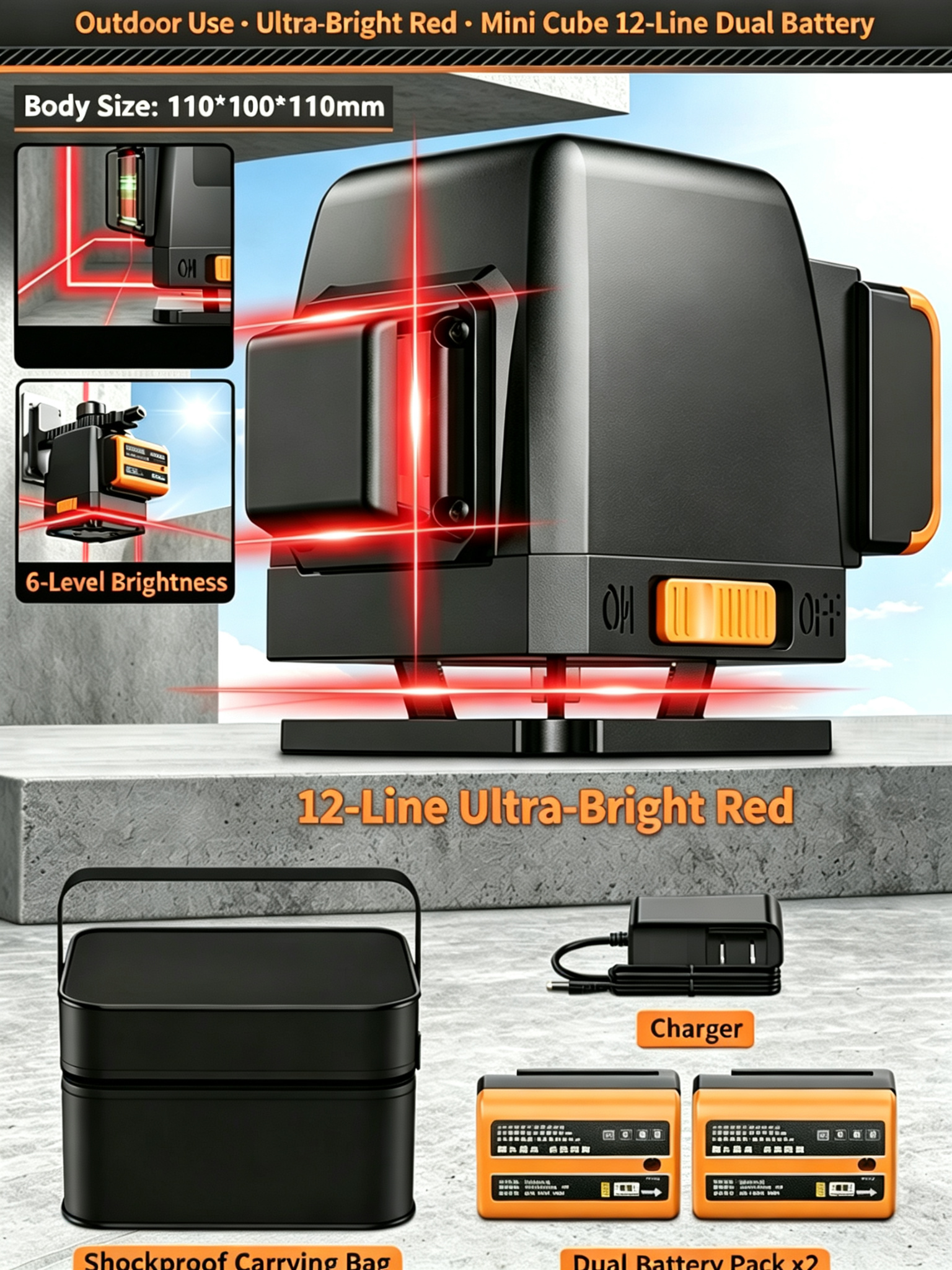 Laser rouge ultra-lumineux dédié extérieur à 12 lignes