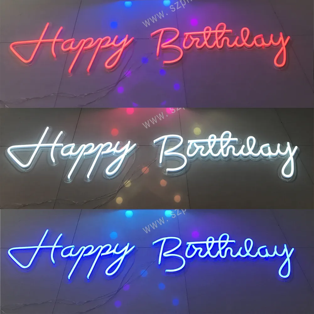 Sinal de led flexível que muda de cor neon, feliz aniversário, neon, para decorações de festas