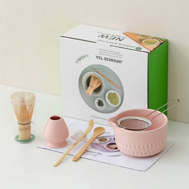 Ensemble de bols à matcha végétariens 8 pièces - Poudre de cerise