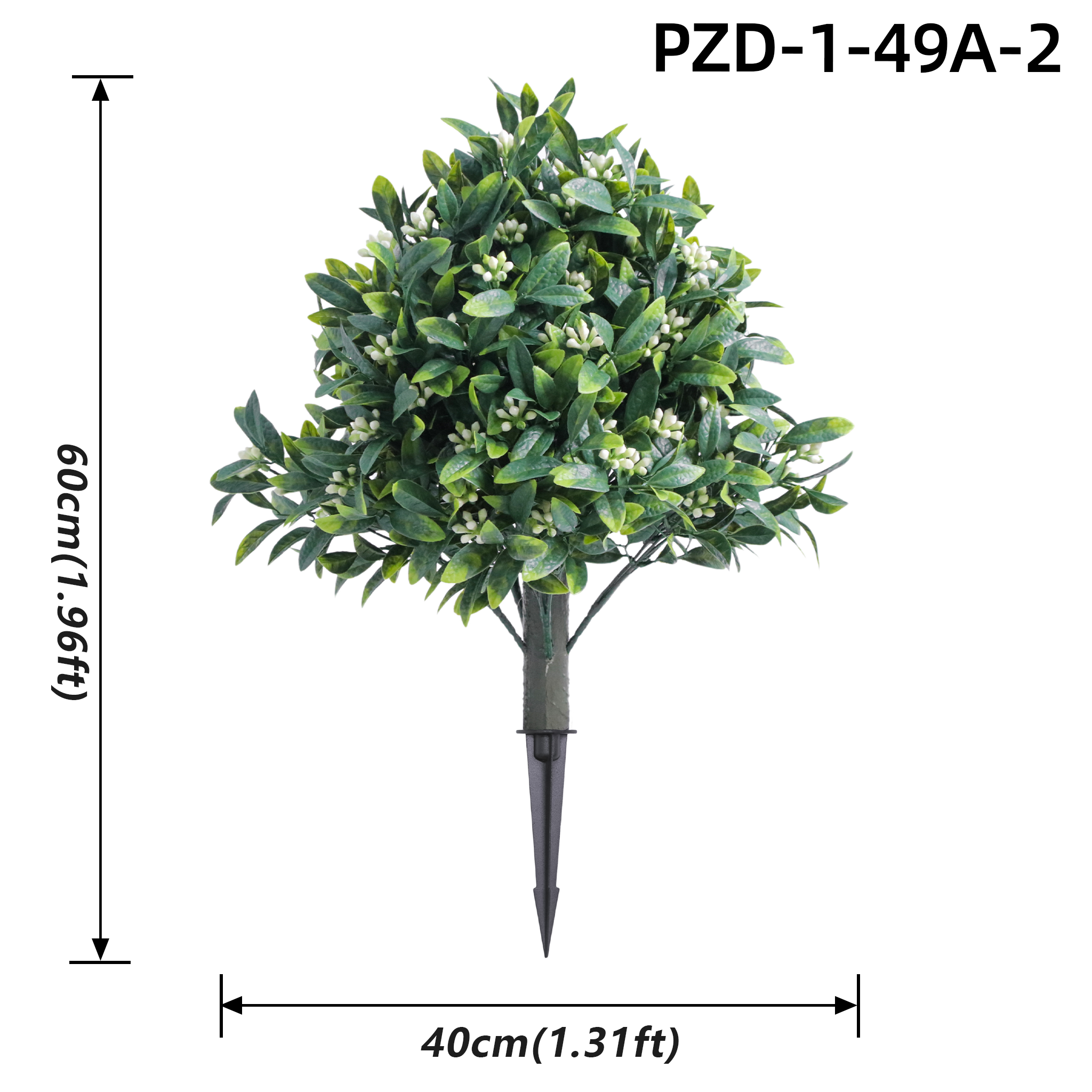 Green Artificial Topiary Ball With White Floral Bud Ground Stake