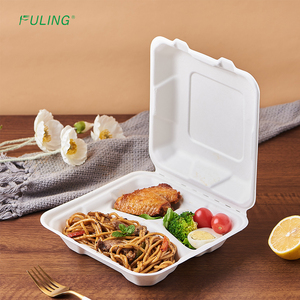 FULING Bagasse biyobozunur tek kullanımlık gıda kapları 8 inç 3 bölme, gitmek için yiyecek kutusu kapaklı kapları çıkarır - Product Image 1