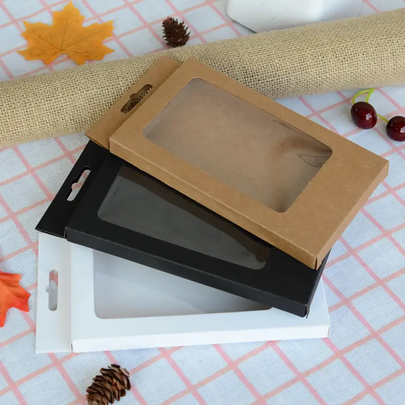 Foldable पीवीसी खिड़की के साथ क्राफ्ट पेपर मोबाइल फोन के मामले में पैकेजिंग बॉक्स