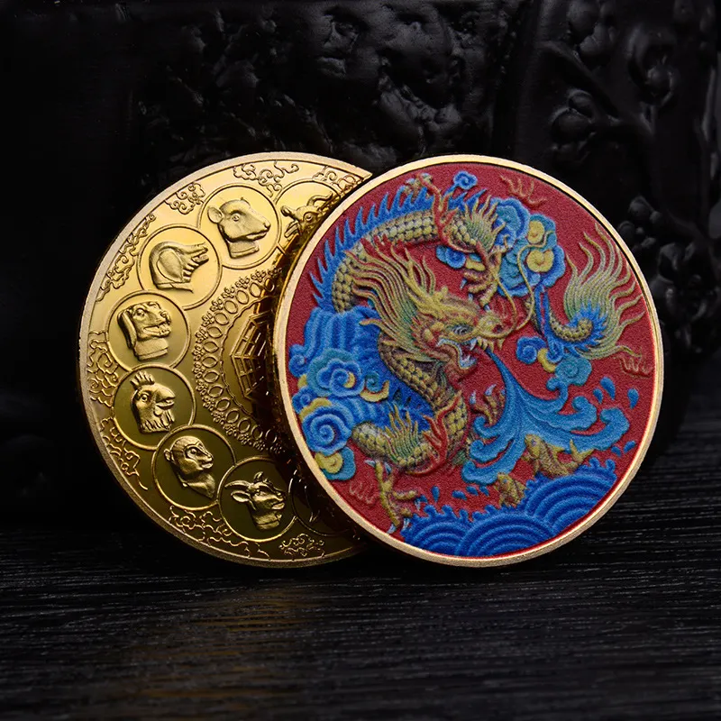 Fabricante coleccionando Moneda de desafío Metal 3D Color oro plateado recuerdo Moneda de dragón chino