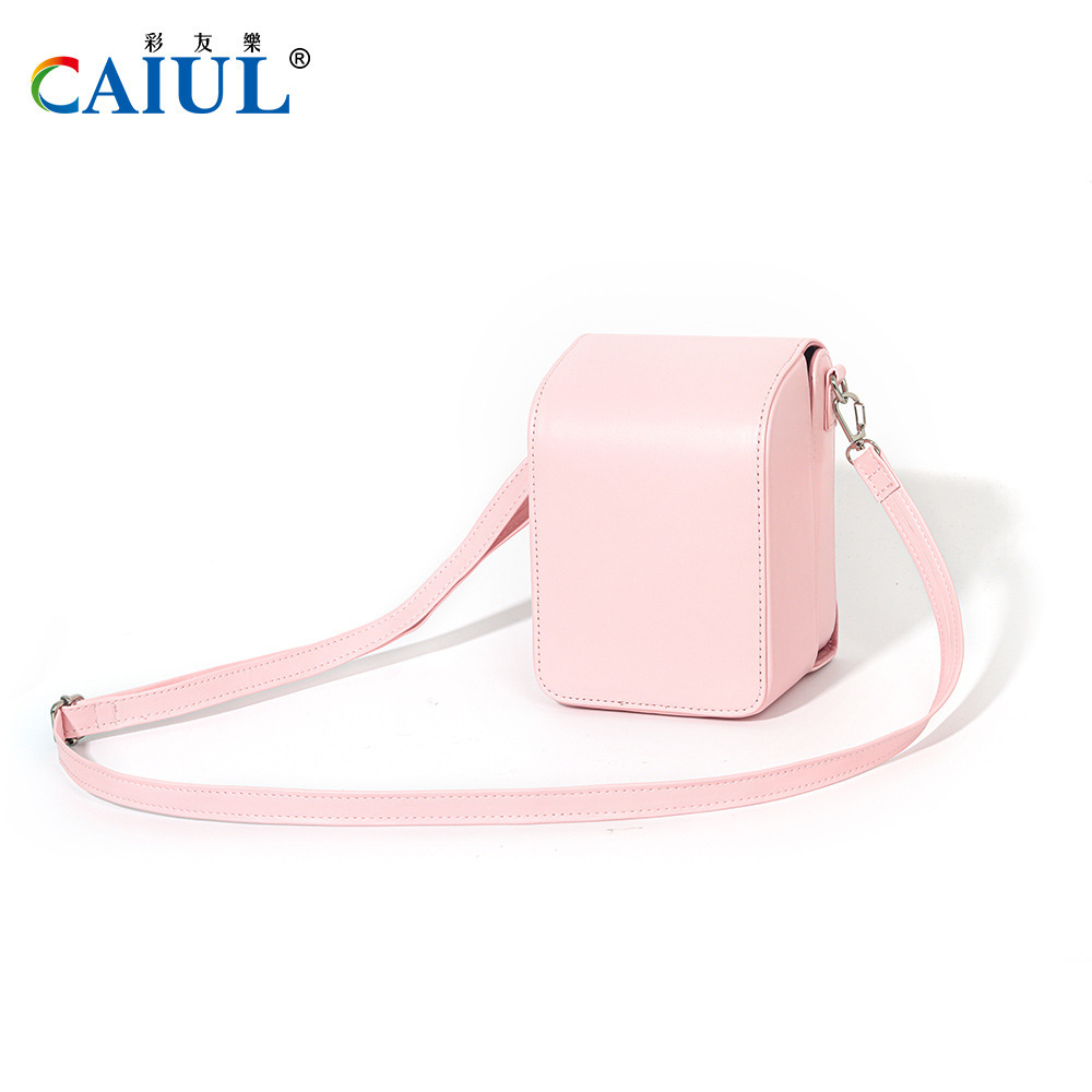leather camera bag pink-black loop strap