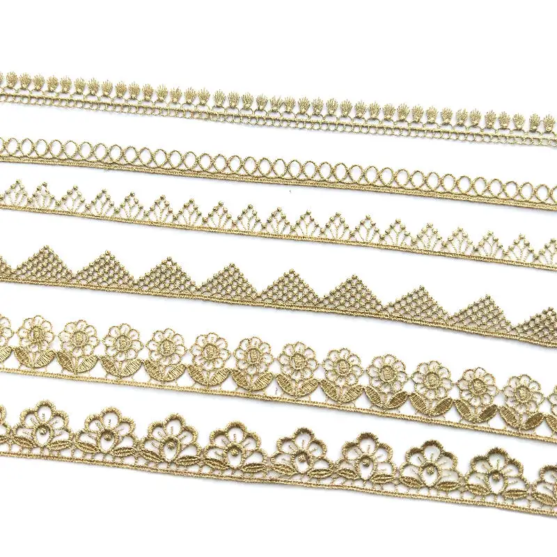 Design classico 1.6cm nastro di pizzo in oro Multi-stile maglia in poliestere con ricamo in metallo per la decorazione di costumi e accessori JB52