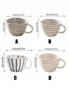 350mlユニークな手描きのデザイン手塗りワイドマウセラミックマグ、ぽっちゃりコーヒーカップ不規則な水玉 - Product Image 6