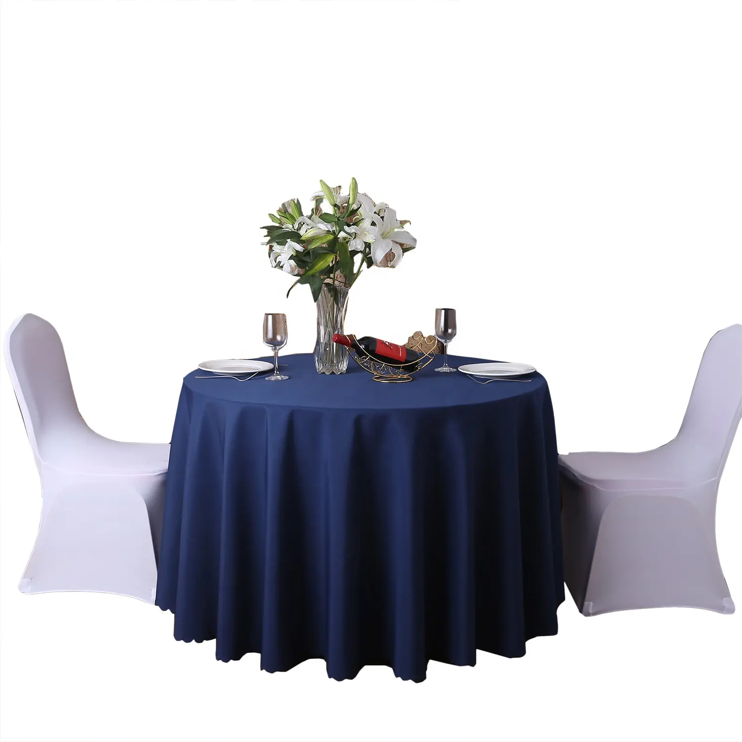 Nappe de Table ronde en tissu Polyester, couverture de couleur bleu marine, pour Restaurant, 120 neuf