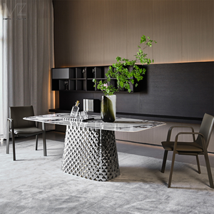 Kim cương Tulip Dinning bảng đá cẩm thạch màu đen đầy đủ kim loại khung eettafels đồ nội thất bằng đá cẩm thạch bảng Top hiện đại phòng ăn bảng để bán - Product Image 3