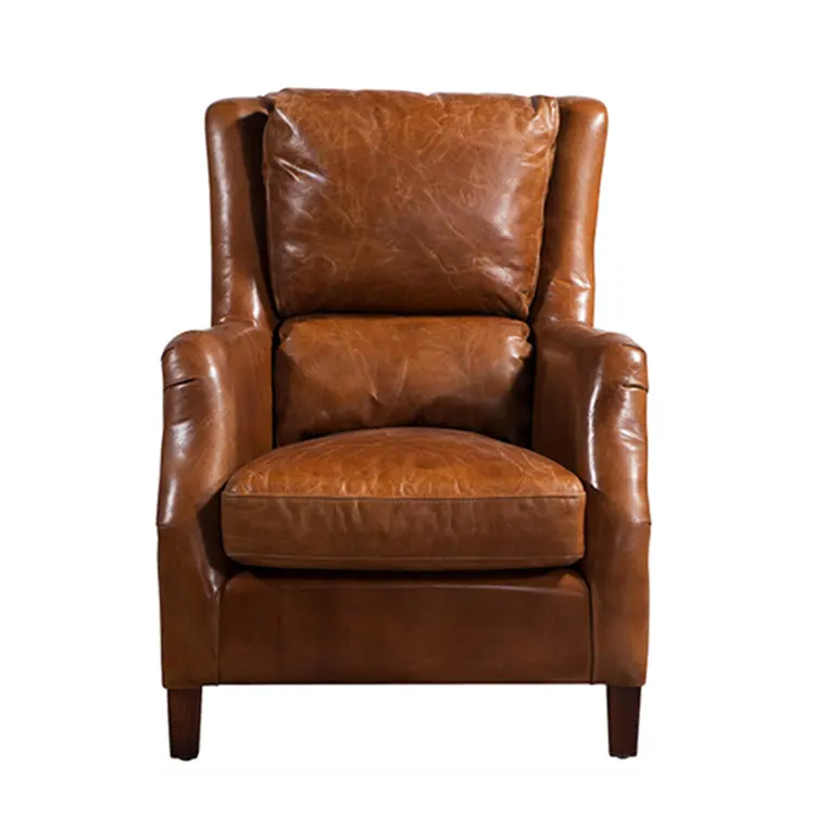 Fauteuil d'aile à dossier haut de gamme en cuir, Vintage, fauteuil de luxe