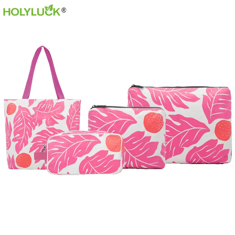 Holyluck Eco Friendly riciclato stampa personalizzata riutilizzabile Dupont Tyvek Pouch borsa cosmetica leggera per il trucco