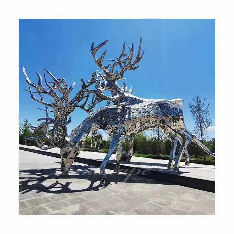 Grande sculpture de cerf en métal, décoration d'extérieur moderne, géométrique abstraite, statue d'animaux, grande taille en acier inoxydable