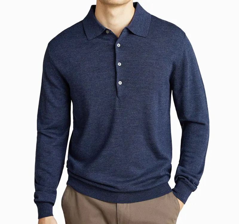 Blusa polo de malha 100% lã merino plus size masculina de design de moda 2024 camisa polo de manga comprida