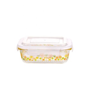 <strong>Rectangular</strong> Glass <strong>Container</strong> Airtight Lunch Bento Box with Plastic Cover - Product Image 6