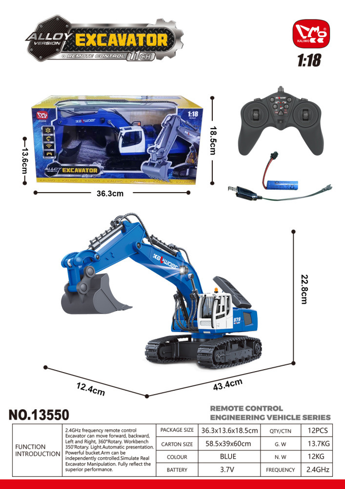 1/18 11CH Semi Alloy RC Excavator Blue