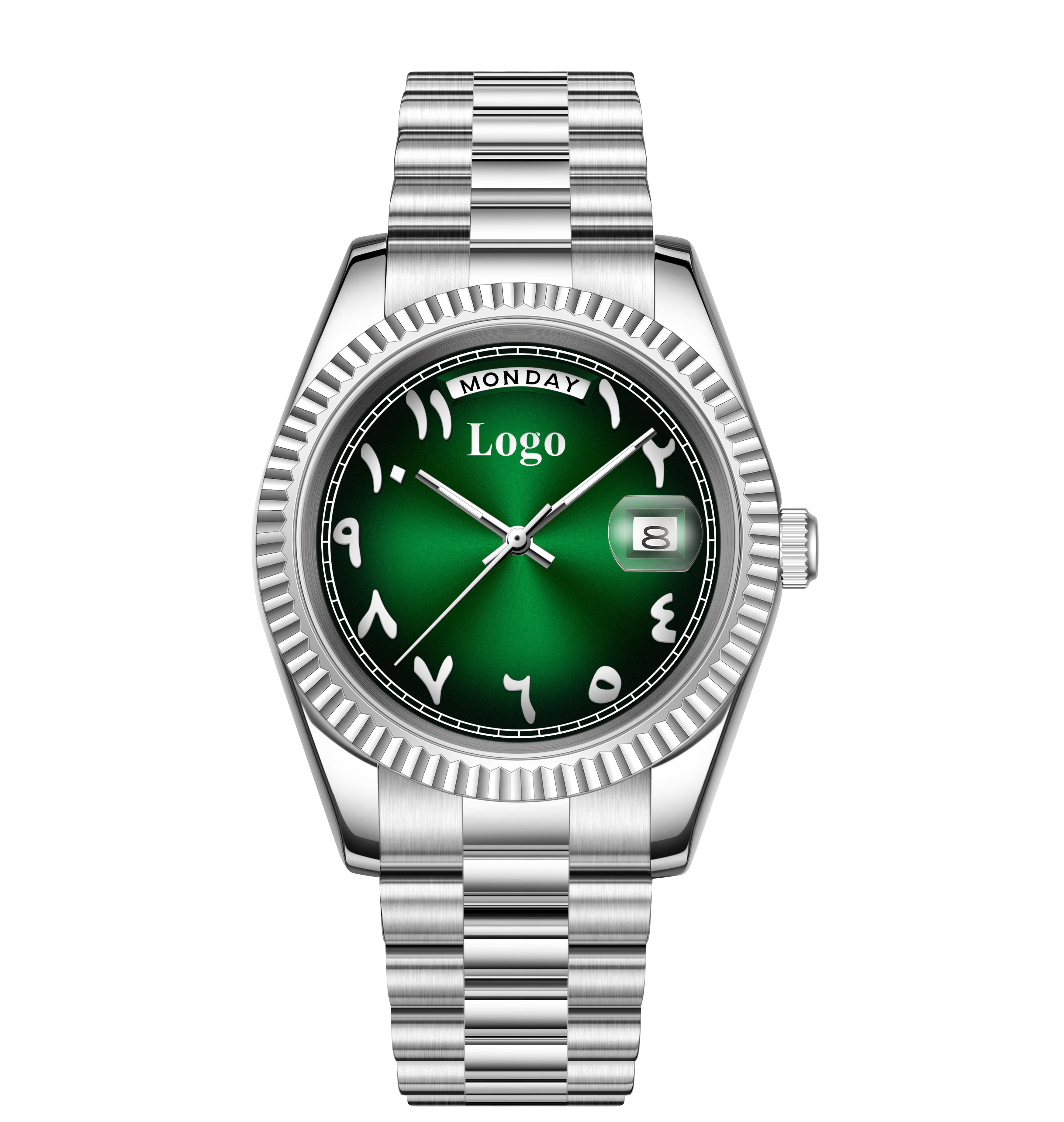 silver black green dial