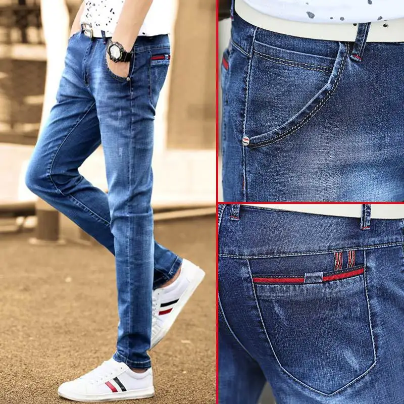 Denim Jeans Pants High Quality Stock Lot Super Low Price Plus Size Men's straight slim fit elastic casual pants