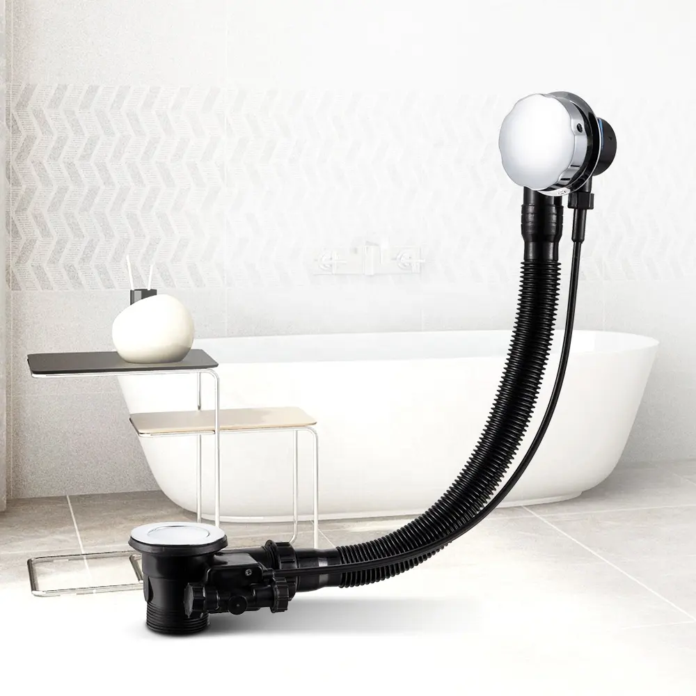 Desagüe de baño negro con tubo Flexible, escurridor de plástico controlado con desbordamiento para bañera, gran oferta