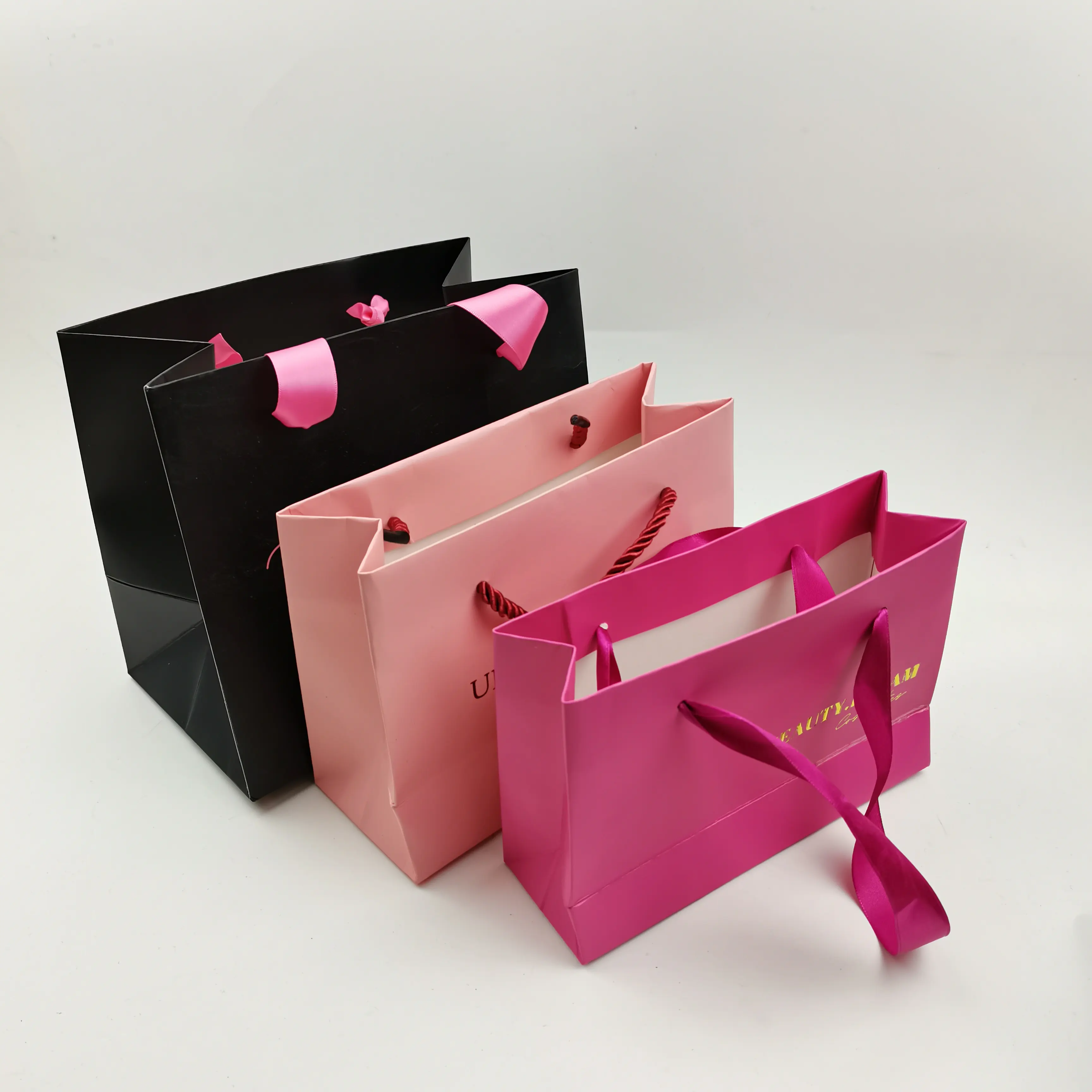 Bolsas de papel Kraft con tu logotipo, embalaje de lujo, impresas, de papel blanco de regalo con tarjeta de agradecimiento