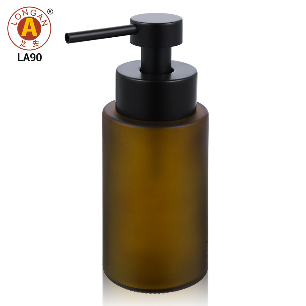 Flacon ambré givré + Pompe à lotion noire (Buse droite)