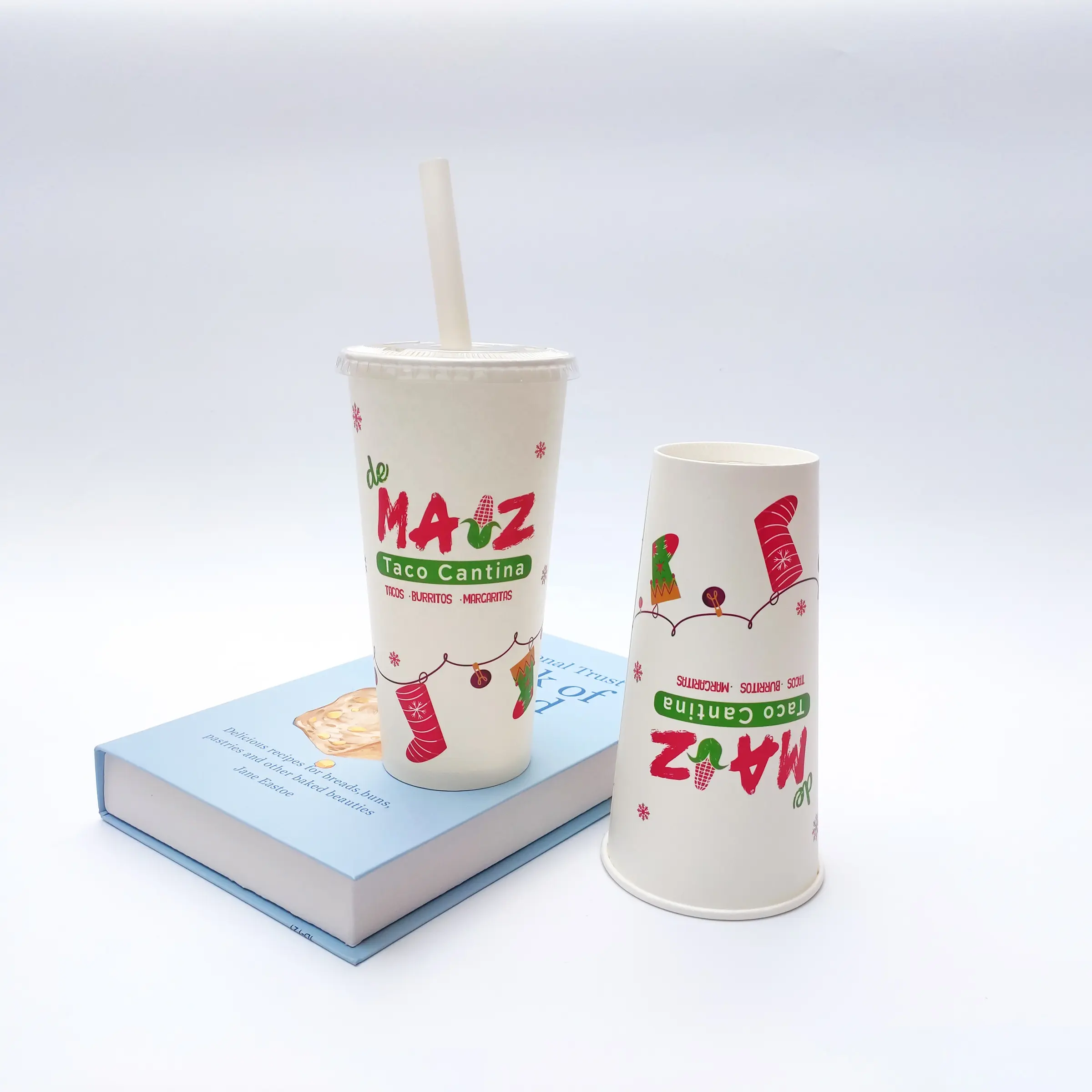 Taza de papel de bebida fría 24 oz de doble capa desechable biodegradable personalizada