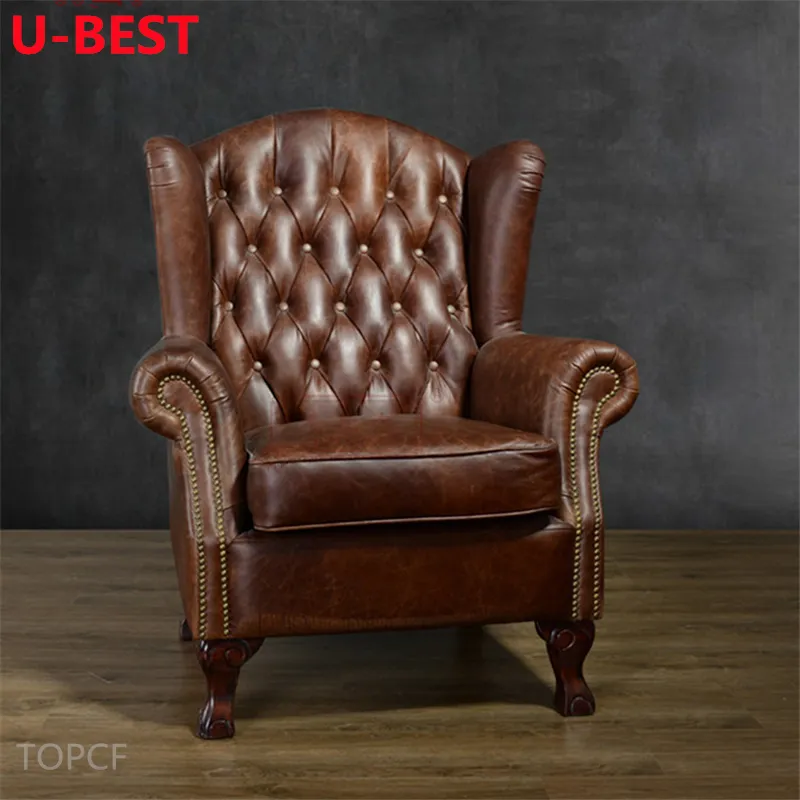 U-Best Antique Leather Club Chesterfield Lounge Sofa Chair Hotel poltrona Modern Classic Furniture