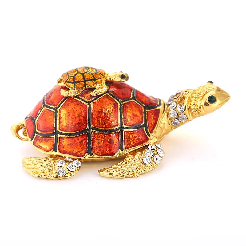 Enamelled painted diamond-inlaid mother-baby turtle ornaments
