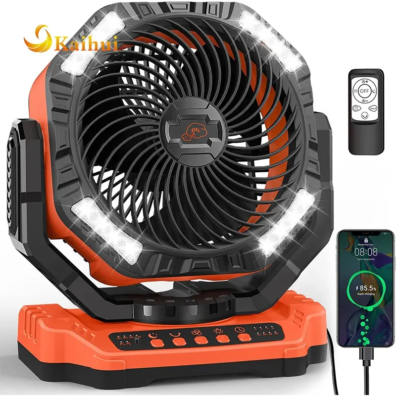Ventilador de camping con LEDAto-Ventilador recargable oscilante Potente ventilador de escritorio portátil para el hogar, Camping, RV, Patio,