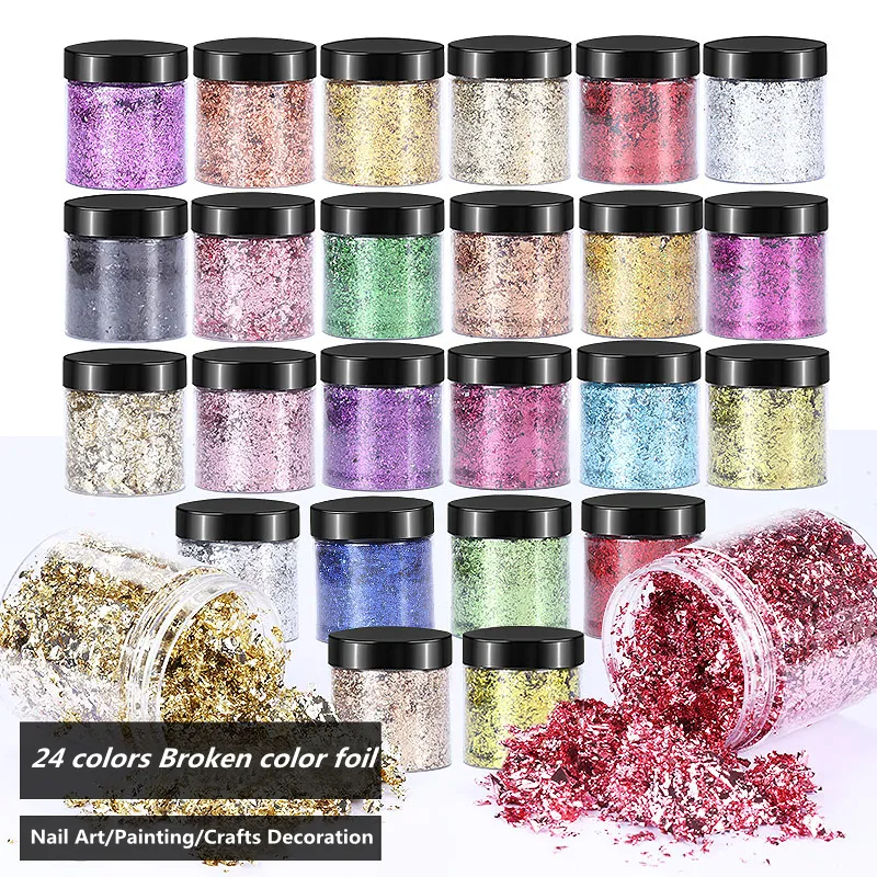 Osbang Manufacturer Gold Flakes Gold Leaf Foil Flakes iridescent24colors 3g/bottle glitter flakes for DIY handmade craft epoxy