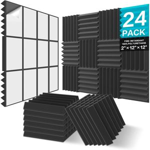 Jber 24 gói 5x30x30 cm 2-inch dày tự dính Acoustic tường paddings âm thanh bằng chứng tấm xốp âm thanh màu đen nhà văn phòng Studio - Product Image 1