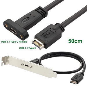 USB 3.1タイプEPCI-EフロントパネルヘッダーからタイプCメスGen2延長ケーブル、プロファイルブラケットパネルマウントネジ50cm
