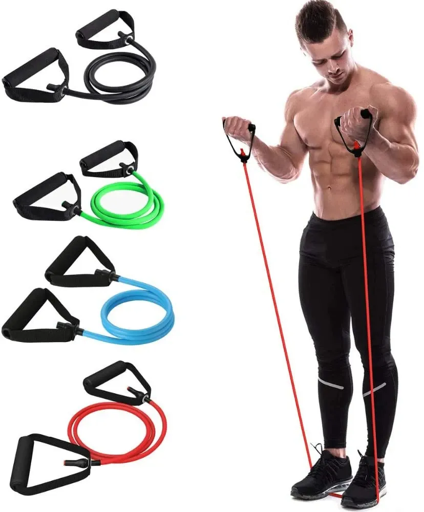 Bandas de resistencia de 5 niveles con asas, cuerda de tracción para yoga, banda de tubo elástica para ejercicio físico, 2 unidades